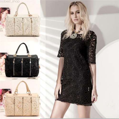 Lace Handbag Vintage Women PU Leather Satchel Messenger Bag Tote Shoulder Bag